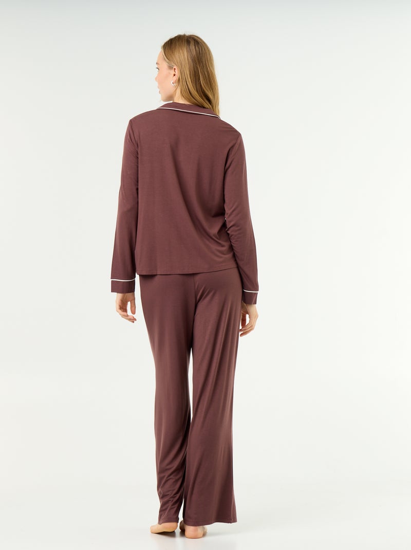Lange pyjama van zachte stretchtricot - 2-delig Bruin - Kiabi
