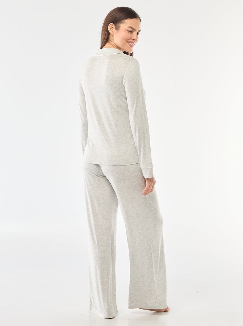Lange pyjama van zachte stretchtricot - 2-delig Grijs - Kiabi