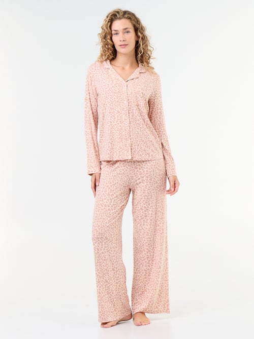 Lange pyjama van zachte stretchtricot - 2-delig - Kiabi Lange pyjama van zachte stretchtricot - 2-delig - Kiabi