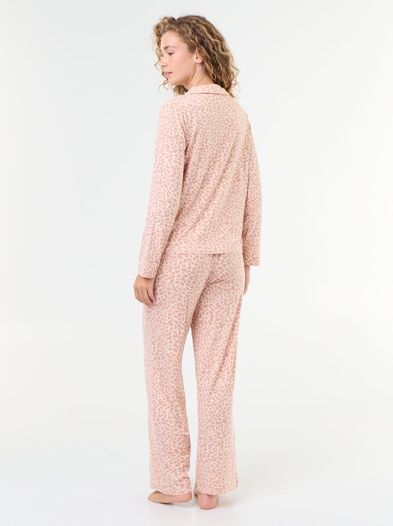 Lange pyjama van zachte stretchtricot - 2-delig Rose - Kiabi