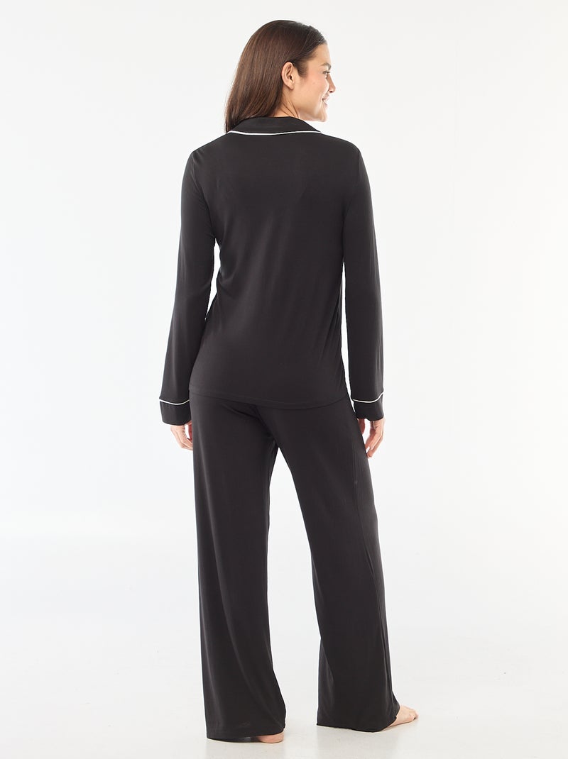 Lange pyjama van zachte stretchtricot - 2-delig zwart - Kiabi