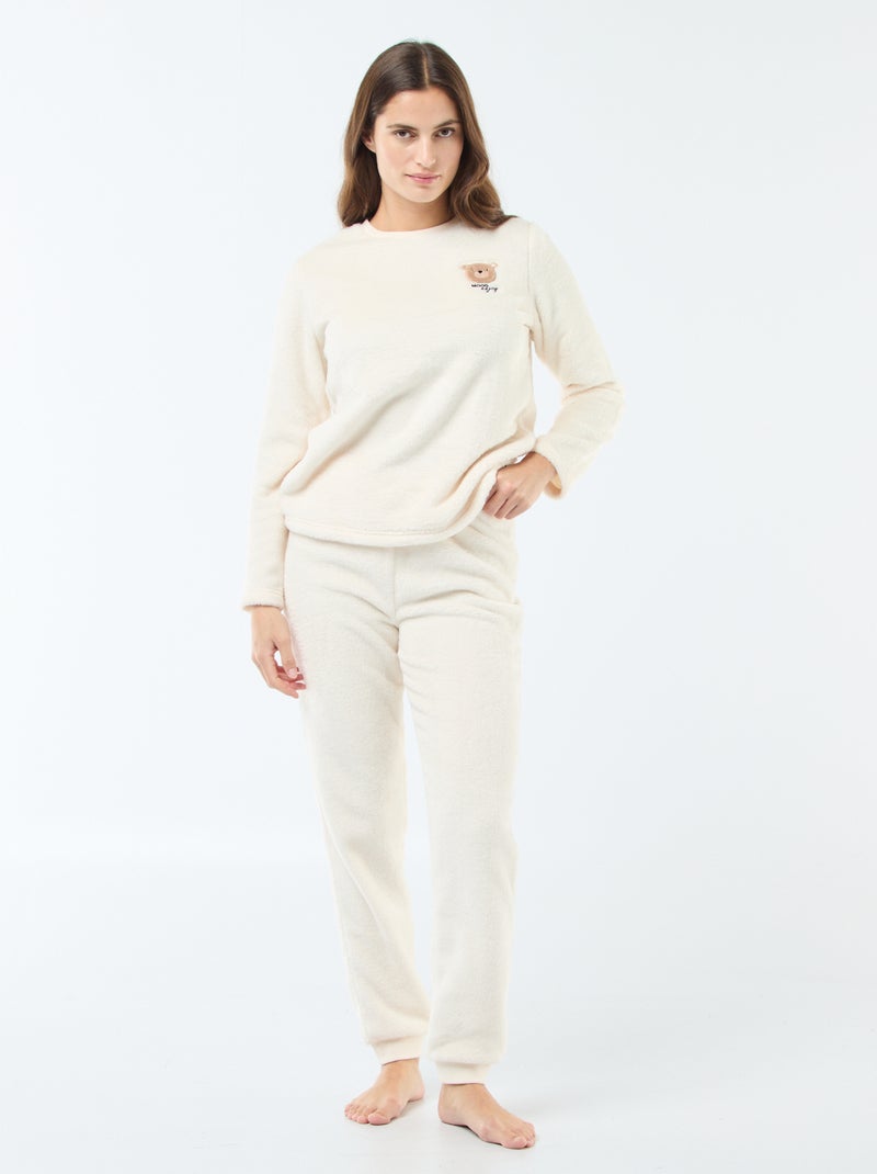 Lange pyjama van zachte tricot 2-delig Biege - Kiabi