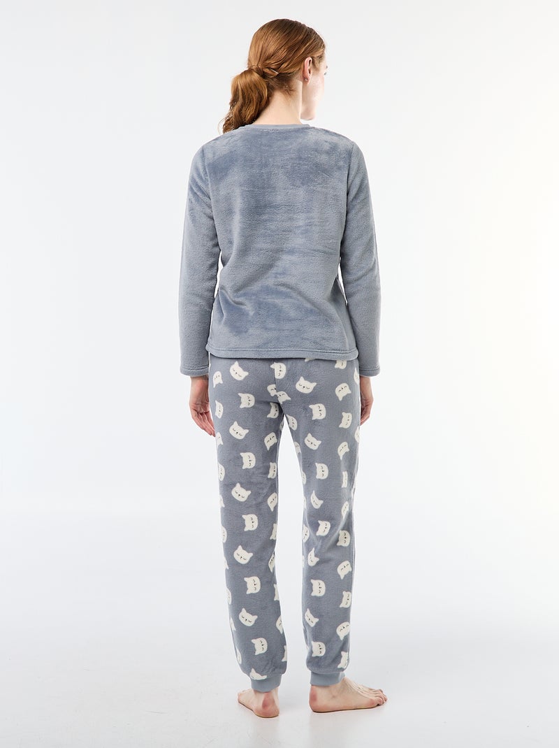 Lange pyjama van zachte tricot 2-delig Blauw - Kiabi