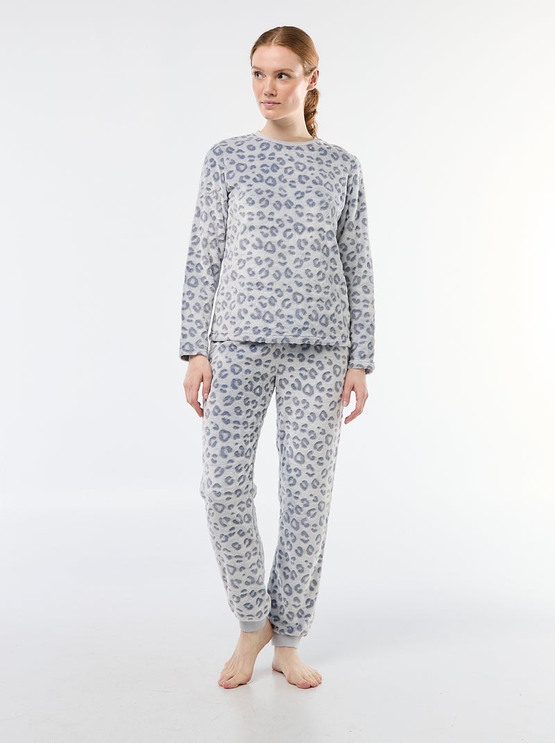 Lange pyjama van zachte tricot 2-delig Grijs - Kiabi