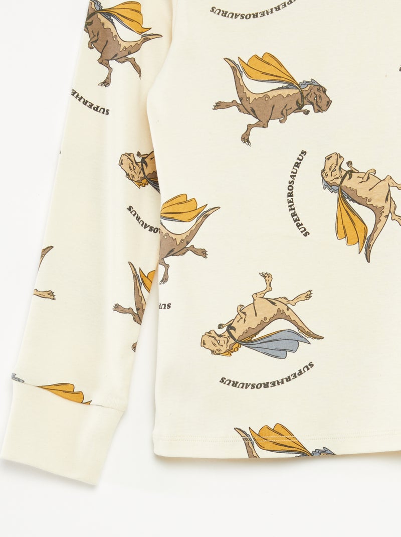 Lange pyjamaset T-shirt + broek met all-over motief Biege - Kiabi