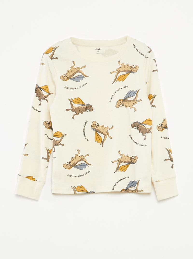 Lange pyjamaset T-shirt + broek met all-over motief Biege - Kiabi