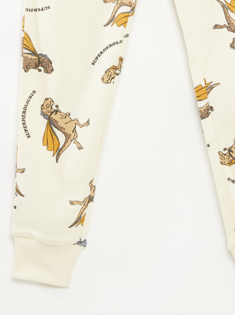 Lange pyjamaset T-shirt + broek met all-over motief Biege - Kiabi