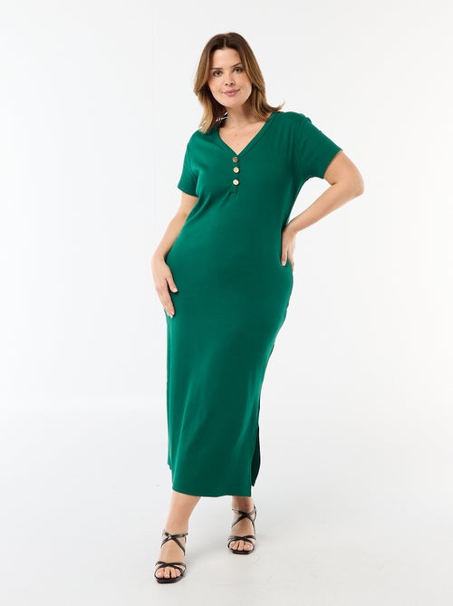 Lange ribgebreide jurk met korte mouwen - Kiabi