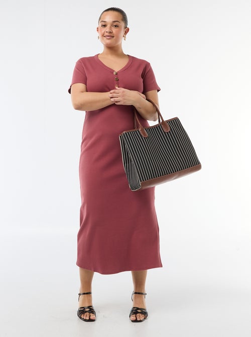 Lange ribgebreide jurk met korte mouwen - Kiabi