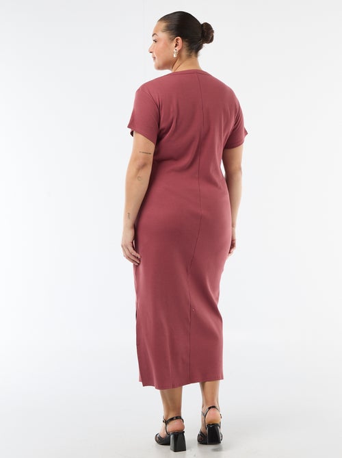 Lange ribgebreide jurk met korte mouwen - Kiabi