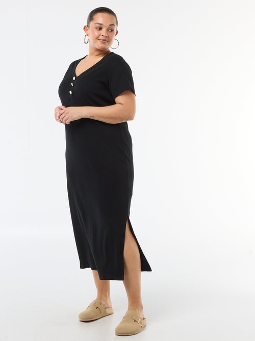 Lange ribgebreide jurk met korte mouwen - Kiabi