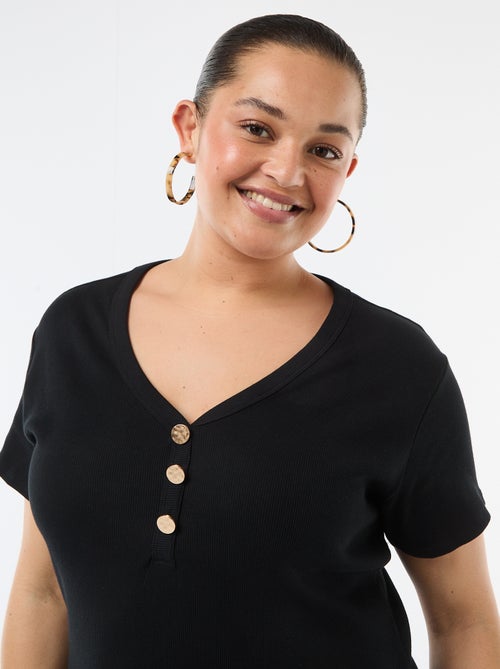 Lange ribgebreide jurk met korte mouwen - Kiabi