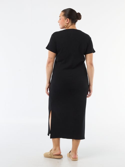 Lange ribgebreide jurk met korte mouwen - Kiabi