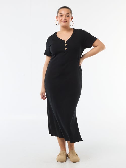 Lange ribgebreide jurk met korte mouwen - Kiabi