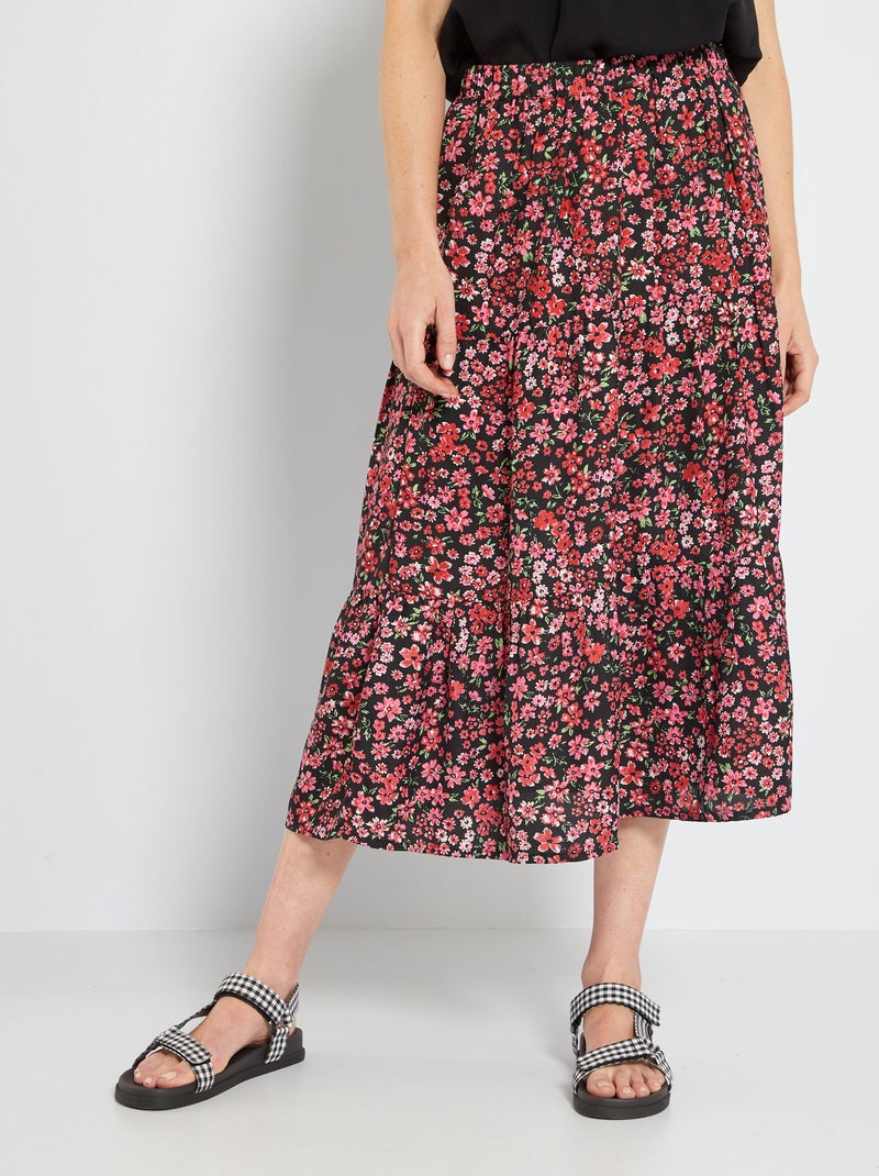 Lange rok met bloemenprint rood - Kiabi