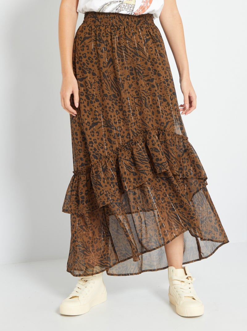 Lange rok met luipaardprint BRUIN - Kiabi
