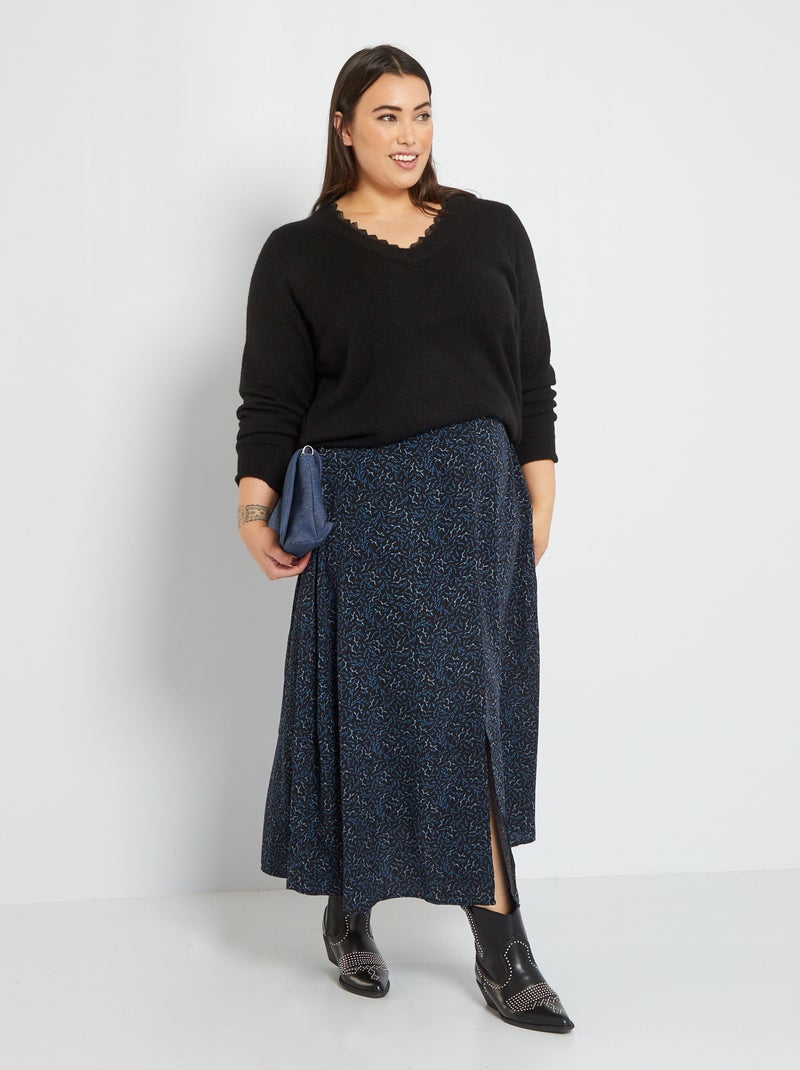 Lange rok met print ZWART - Kiabi