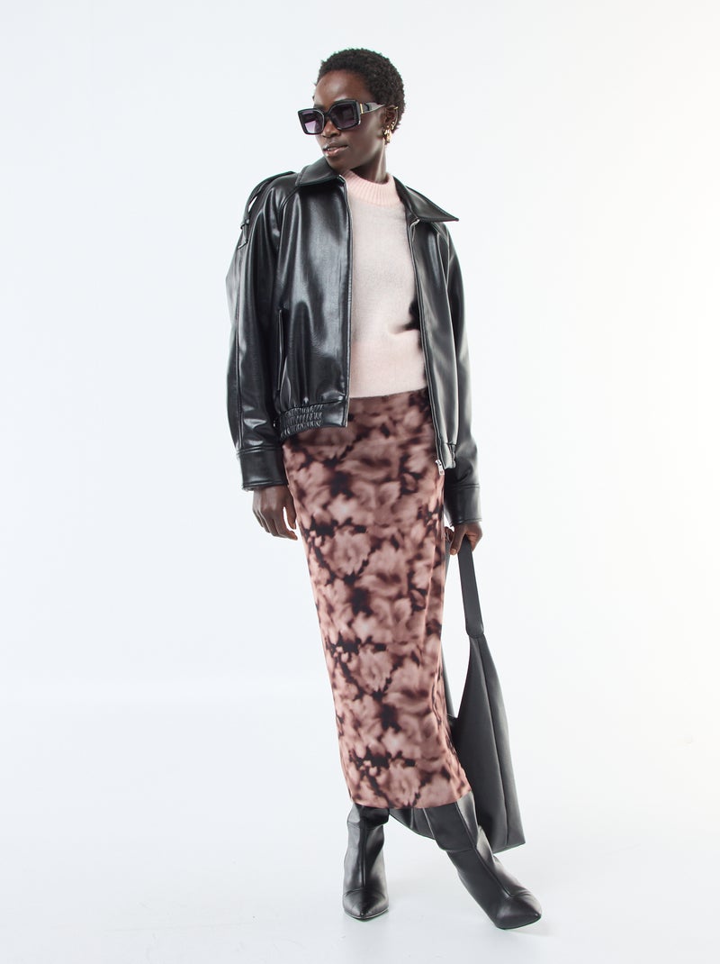 Lange rok van mesh met bloemenprint Bruin - Kiabi