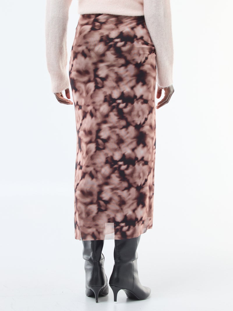 Lange rok van mesh met bloemenprint Bruin - Kiabi