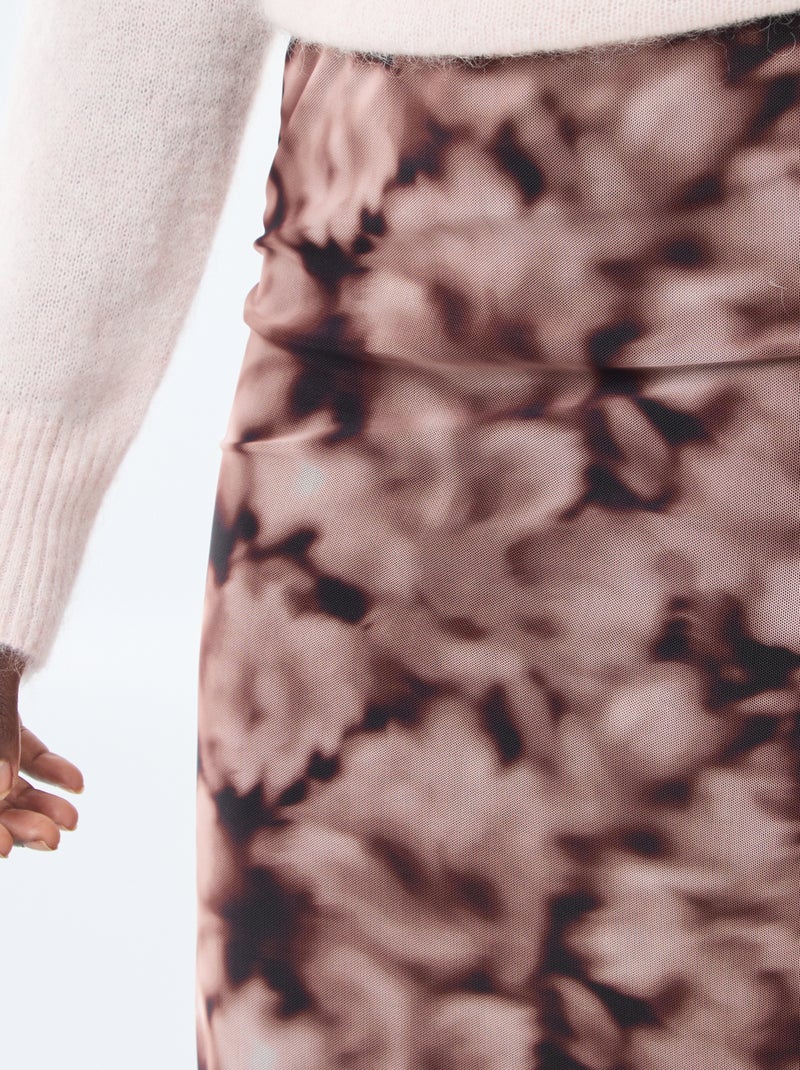 Lange rok van mesh met bloemenprint Bruin - Kiabi