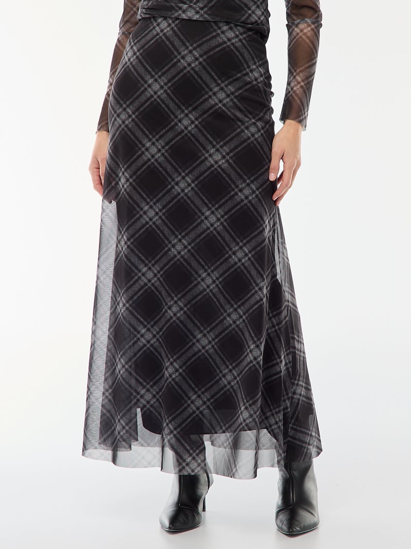 Lange rok van mesh met ruitjes Grijs - Kiabi