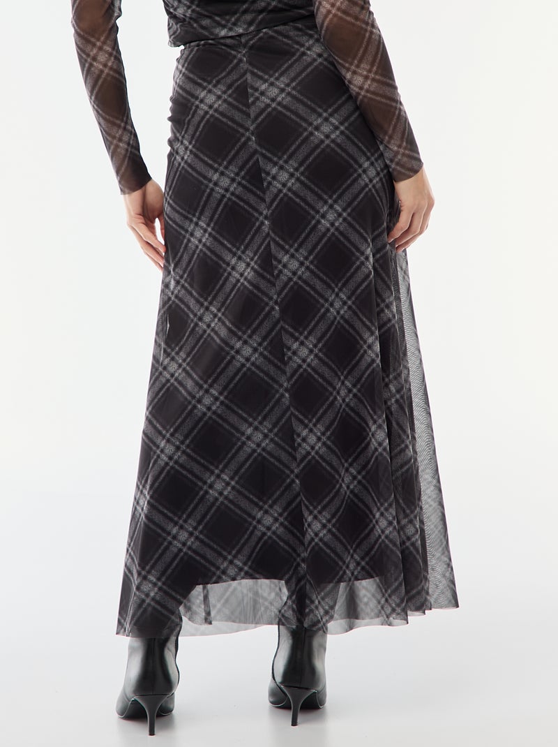 Lange rok van mesh met ruitjes Grijs - Kiabi