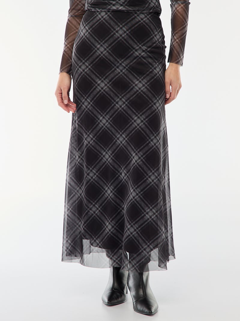 Lange rok van mesh met ruitjes Grijs - Kiabi