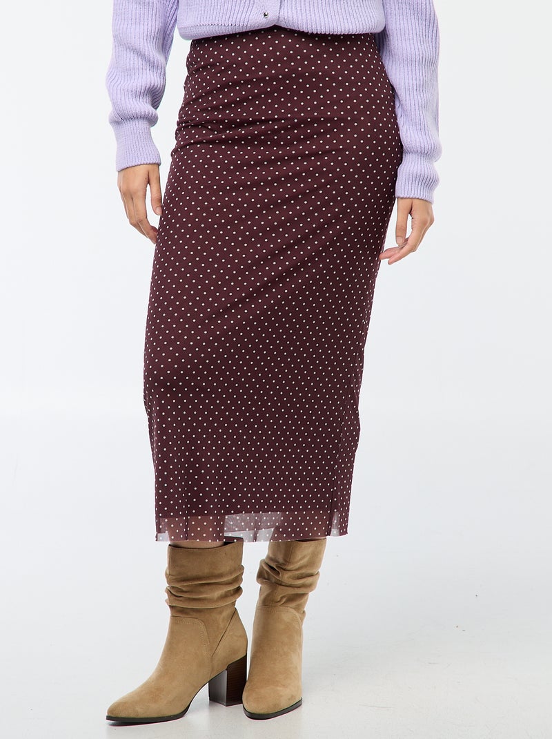 Lange rok van mesh met stippen Bruin - Kiabi