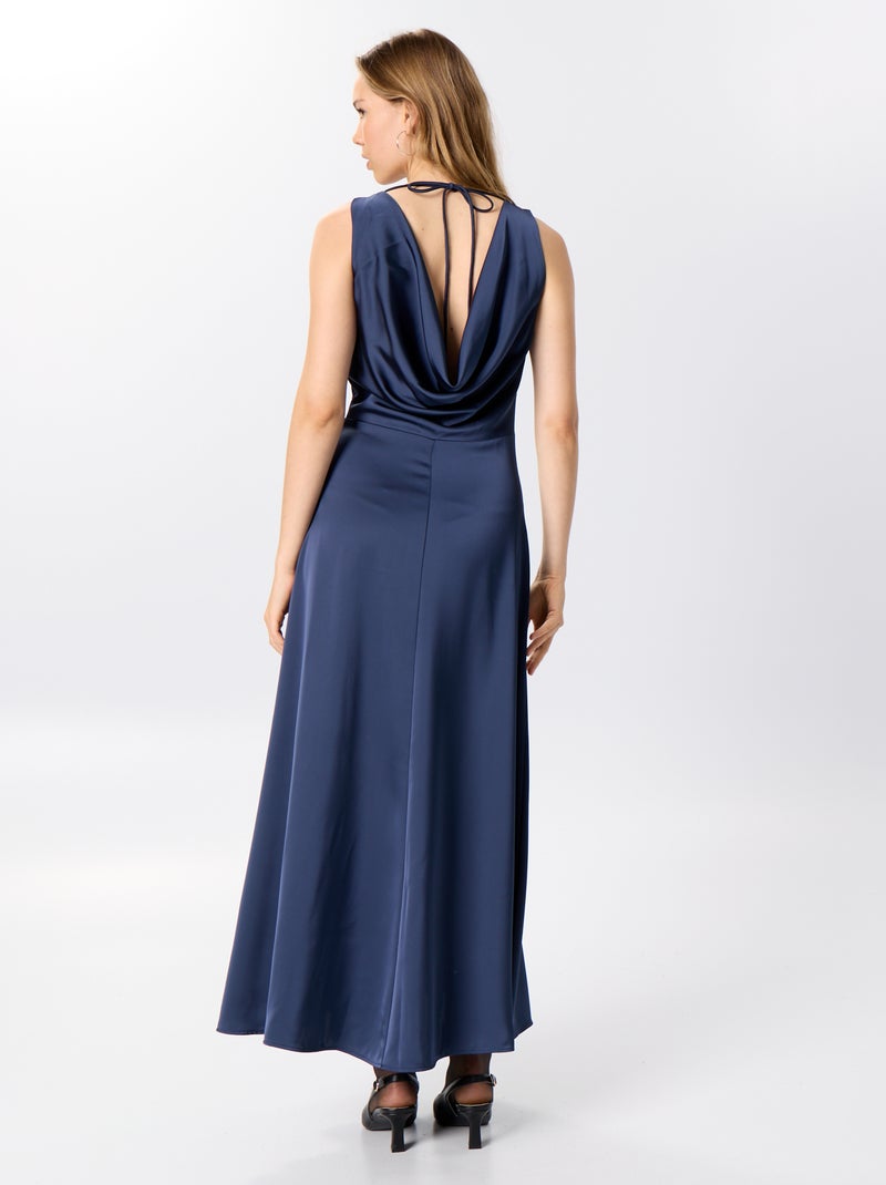 Lange satijnen gedrapeerde jurk Blauw - Kiabi