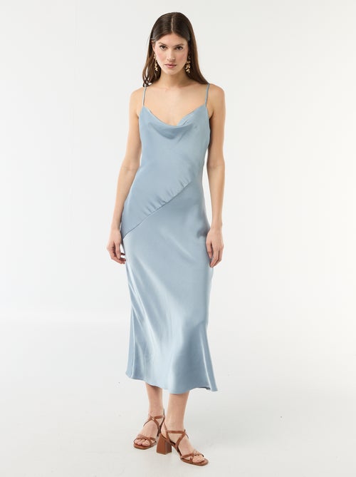 Lange satijnen jurk met fijne schouderbandjes - Kiabi