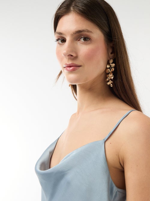 Lange satijnen jurk met fijne schouderbandjes - Kiabi