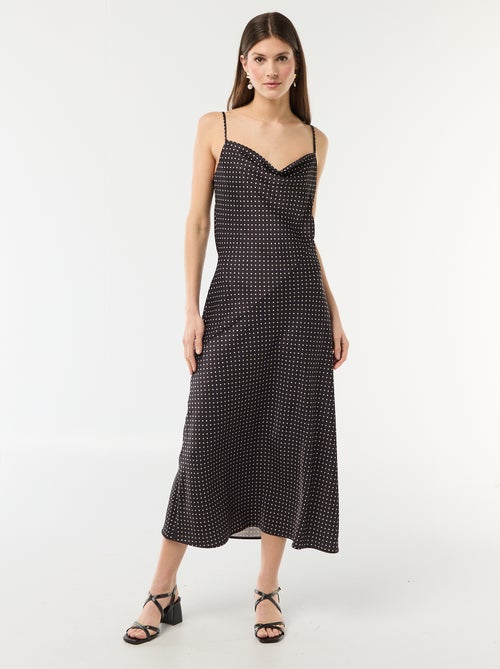 Lange satijnen jurk met fijne schouderbandjes - Kiabi