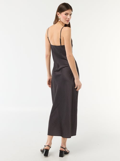 Lange satijnen jurk met fijne schouderbandjes - Kiabi