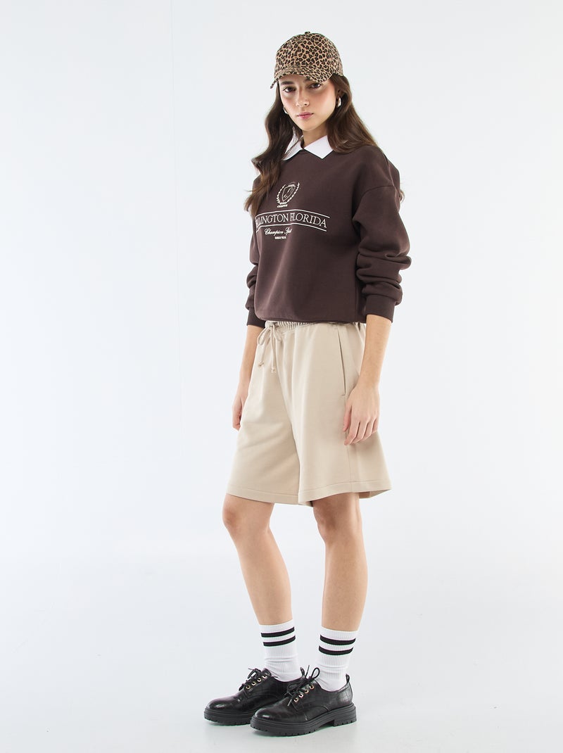 Lange short van french terry Biege - Kiabi