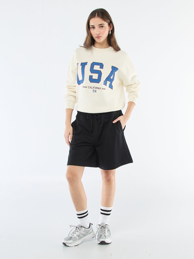 Lange short van french terry Zwart - Kiabi