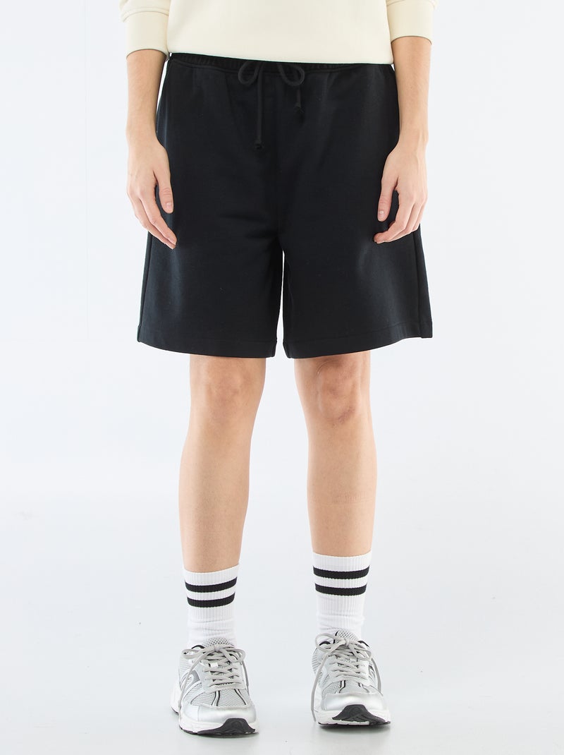 Lange short van french terry Zwart - Kiabi