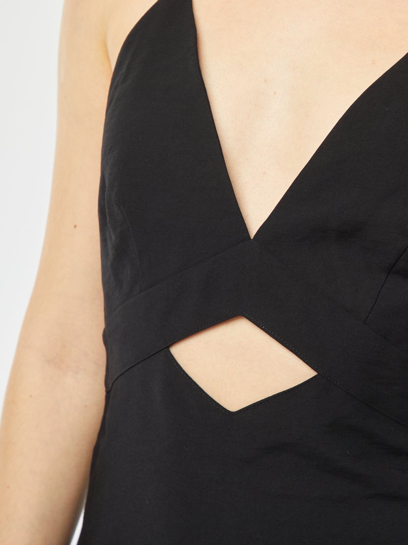 Lange, soepelvallende jurk met bandjes zwart - Kiabi