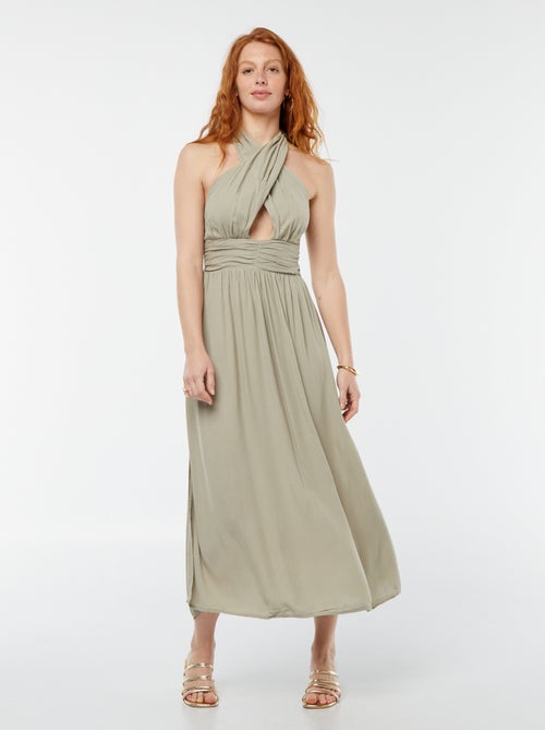 Lange, soepelvallende jurk met wijde halsuitsnijding - Kiabi