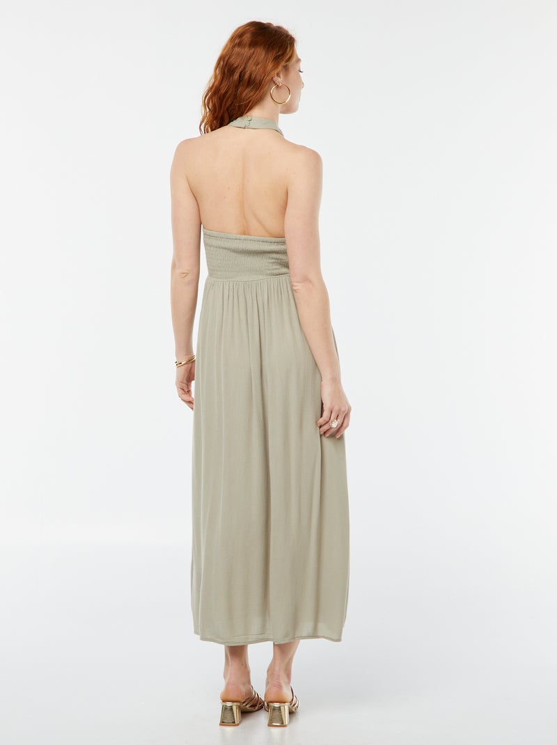 Lange, soepelvallende jurk met wijde halsuitsnijding Kaki - Kiabi