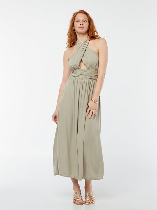 Lange, soepelvallende jurk met wijde halsuitsnijding - Kiabi