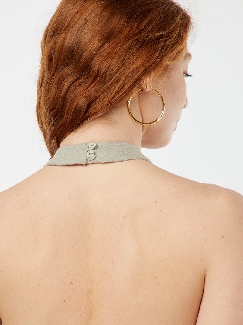 Lange, soepelvallende jurk met wijde halsuitsnijding Kaki - Kiabi