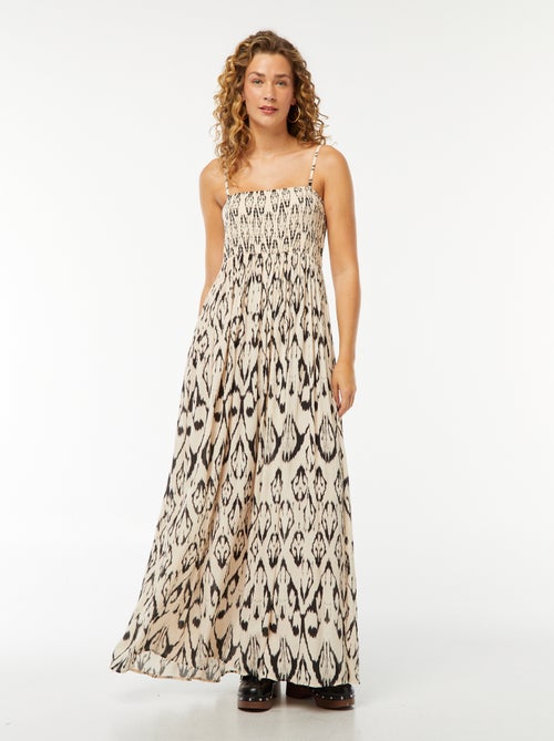 Lange, soepelvallende jurk van kreukeltricot - Kiabi