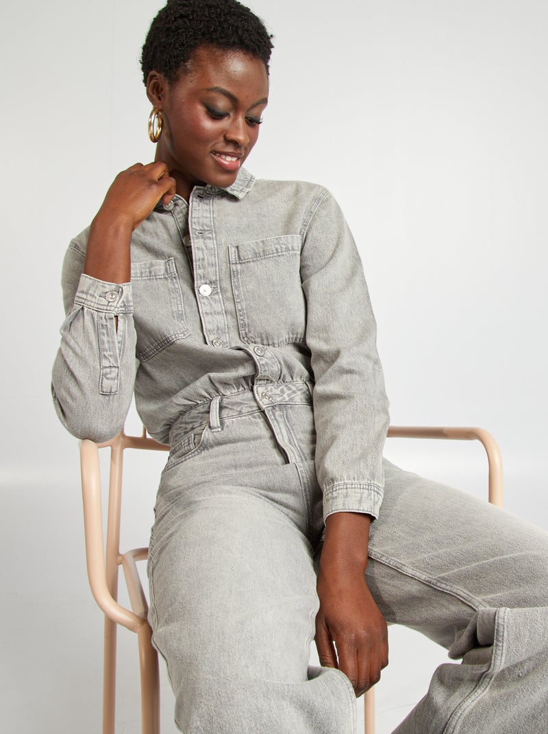 Lange spijkerjumpsuit GRIJS - Kiabi