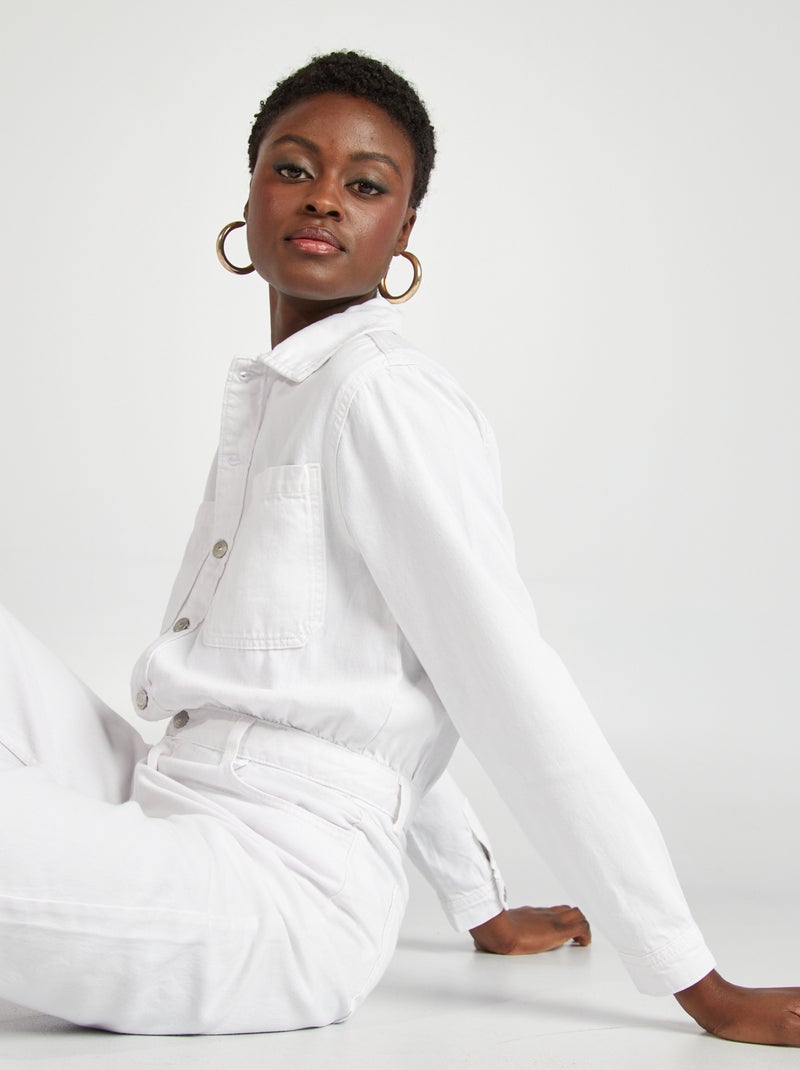 Lange spijkerjumpsuit wit - Kiabi