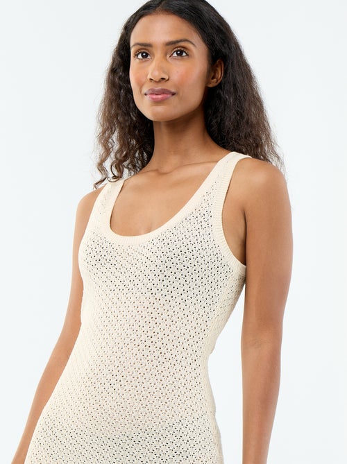 Lange strandjurk van gehaakte tricot - Kiabi