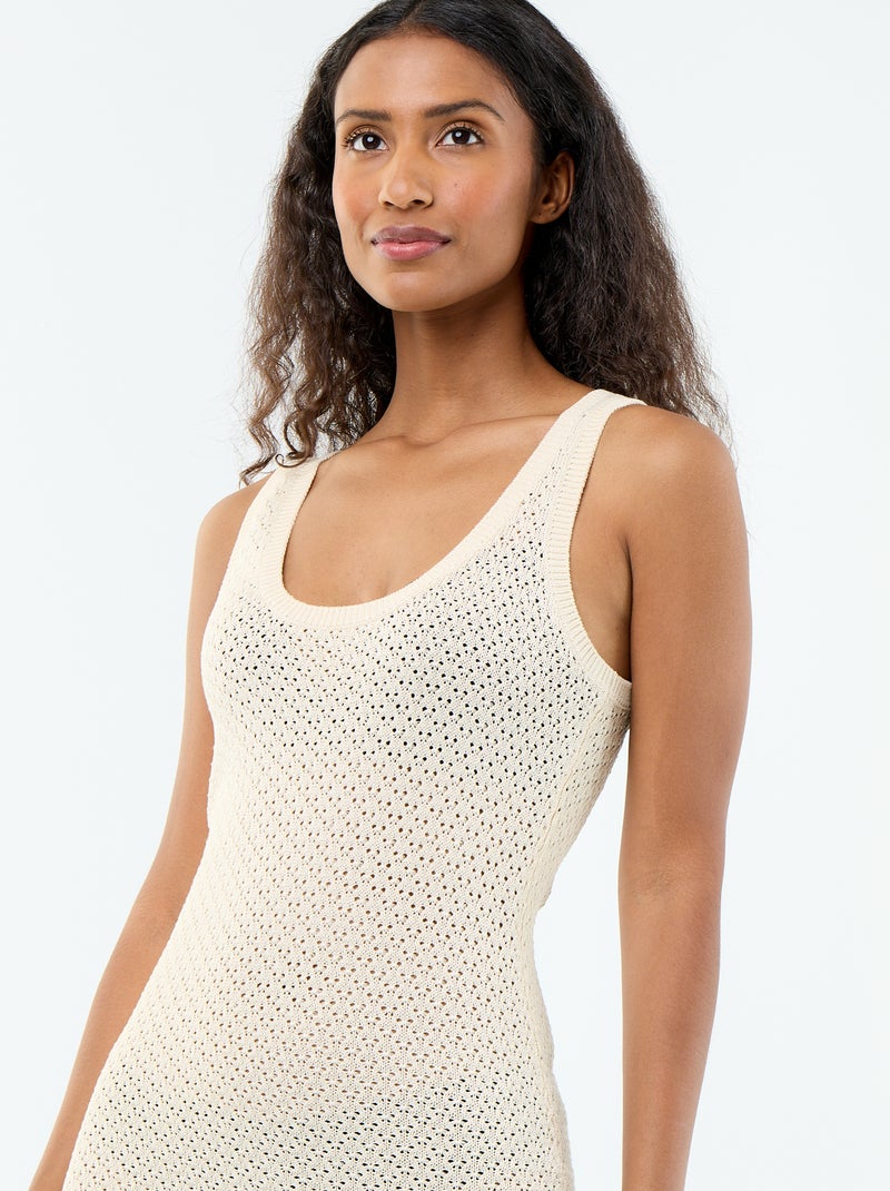 Lange strandjurk van gehaakte tricot Biege - Kiabi
