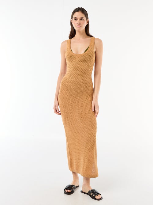 Lange strandjurk van gehaakte tricot - Kiabi
