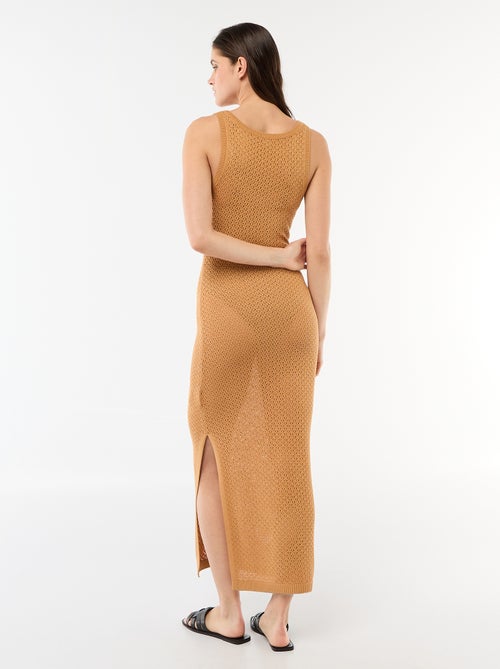 Lange strandjurk van gehaakte tricot - Kiabi