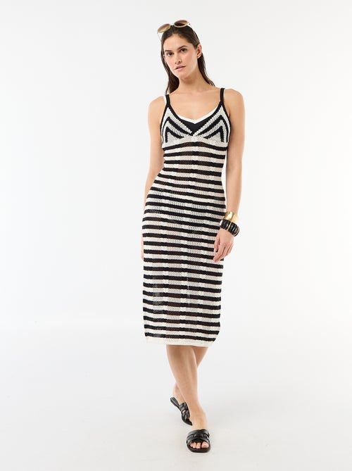 Lange strandjurk van gehaakte tricot - Kiabi