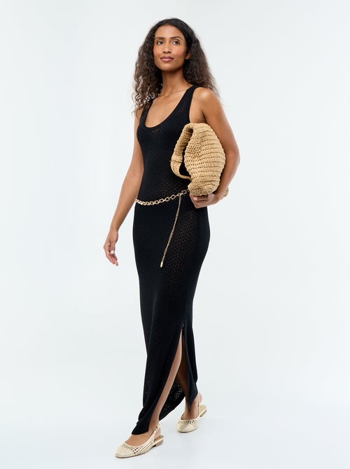 Lange strandjurk van gehaakte tricot - Kiabi